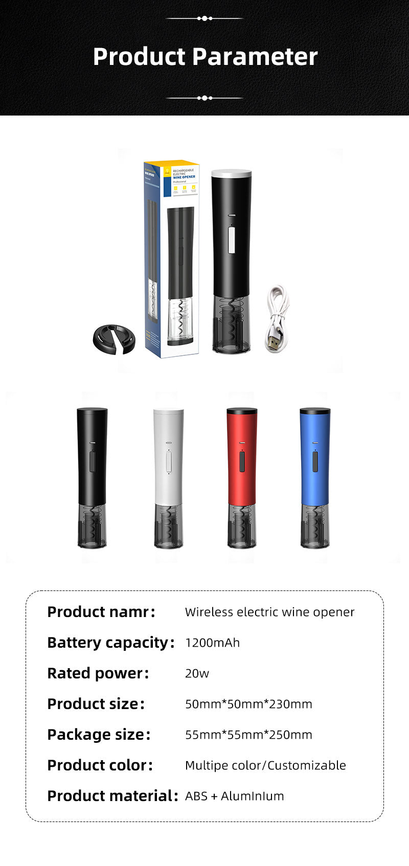 Electric red wine opener charging USB